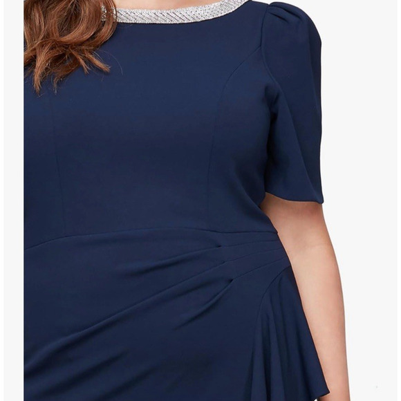Alex Evenings Navy Blue Embellished Neck Ruffle Gown Dress Plus Size 16 $249 NEW - Picture 4 of 16